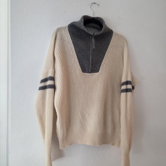 Women's Cream and Gray 360 Cashmere Sweater - Picture 7 of 9